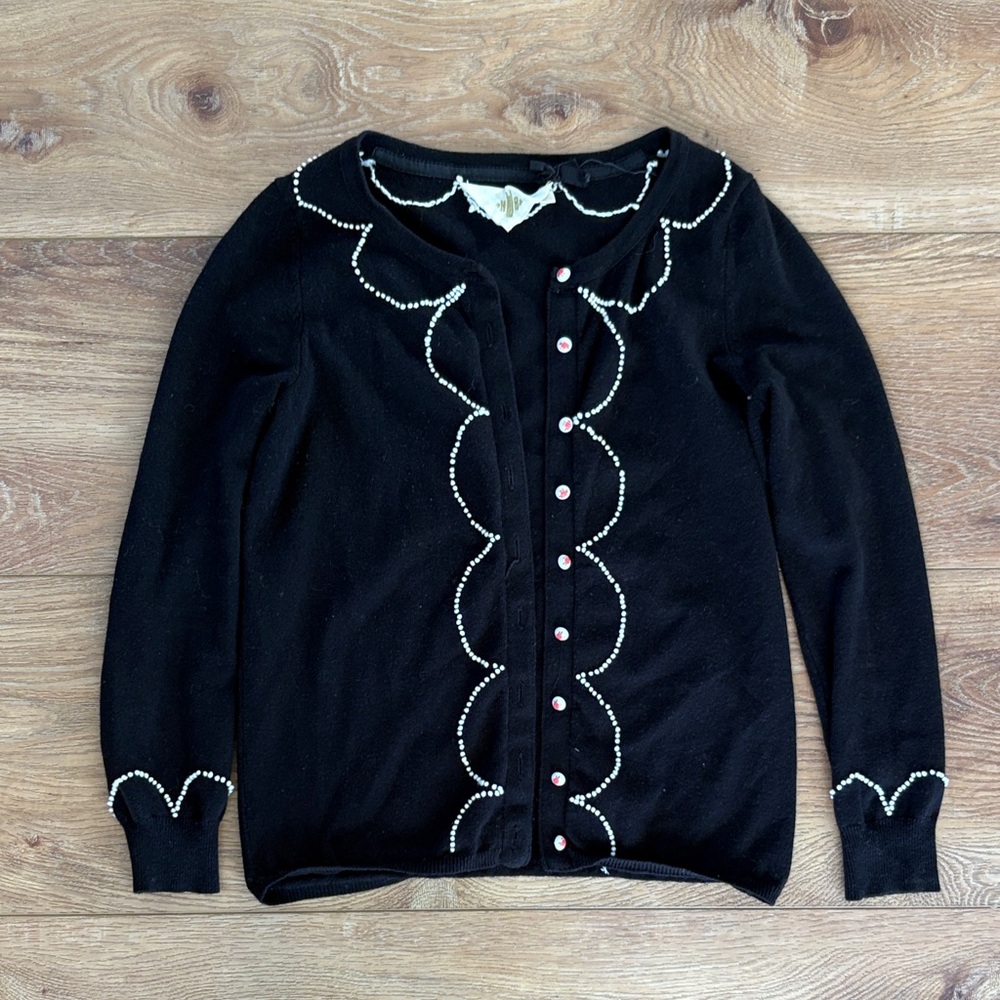 Anthropologie Monogram HWR Clipped Etymology Cardigan Embroidered Rose Button XS